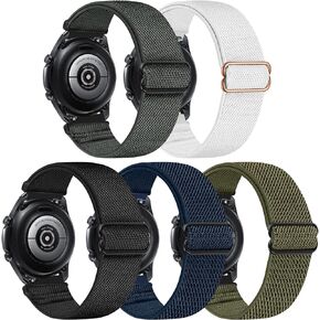 22mm Bands Compatible with Samsung Galaxy Watch 3 45mm Band/Galaxy Watch 46mm/Gear S3 Frontier, Stretchy Adjustable Elastic Nylon Woven Sport Loop 22mm Wristband for Men Women, 5 Packs
