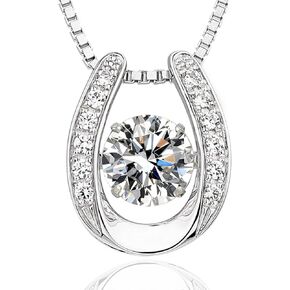 Horseshoe Necklaces for Women, Sterling Silver 1Carat Dancing Diamond Cubic Zirconia CZ pendant, Anniversary Birthday Jewelry Gifts for Wife/Mom/Women/Sister/Daughter