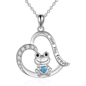 POPLYKE Frog Necklace for Women Sterling Silver Cute Frog Hold Blue/Green Heart Cubic Zirconia Pendant Necklace Jewelry Gifts for Mom Daughter Girls Birthday