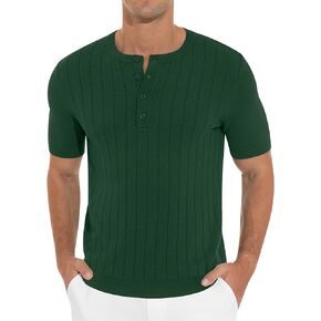 NITAGUT Mens Henley Shirts Knit Solid Casual Slim Fit Short Sleeve T-Shirt with Button