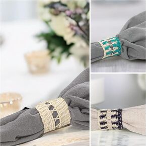 Napkin Rings Set of 6, Farmhouse Napkin Rings Table Decor Handmade by Natural Water Hyacinth, Fall Rustic Napkin Rings for Thanksgiving, Christmas, Wedding Table Dinnerware (Natural)