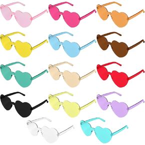 16 Pairs Heart Shaped Rimless Frameless Sunglasses Transparent Candy Color Glasses Tinted Eyewear Bachelorette Party Favors Photo Booth Props, 16 Colors