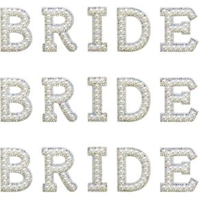 Bride Rhinestone Iron On, 15pcs Glitter Pearl Patches Iron On Sew On Letters Patches Fabric Applique Pearl Letter Stick Rhinestone Iron On Patches for Clothes Hat Art Project (Color Rhinestone)