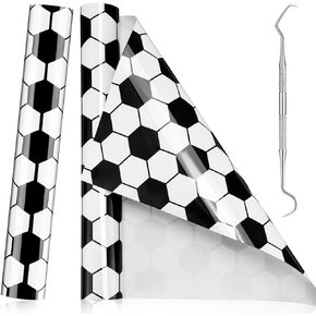 Heat Transfer Vinyl Roll Soccer Pattern 12 Inches x 8 ft Soccer Party Decoration HTV Iron on Vinyl White Black Easy Cutting Heat Vinyl Rolls with Probe for T Shirt