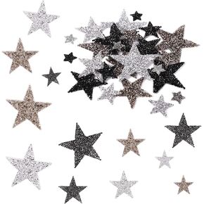 24pcs Star Iron-On Applique, Small Silver Star Sequin Iron-On Rhinestone Sew On Star Applique Patch for Clothing Jeans Hat Shoe Bag Repair Decoration Accessories 0.79/1.58/2.36/3.15inch (2/4/6/8cm)