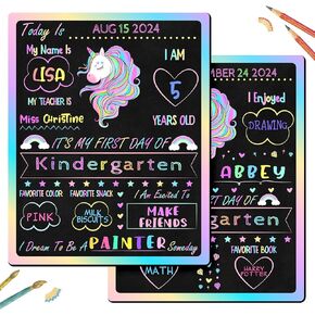 First and Last Day of School Chalk Board Sign, 10" x 12" Double-Sided Back to School 1st & Last Day of School Sign Board, Reusable First Day of Preschool Kindergarten Photo Props Supplies for Kids