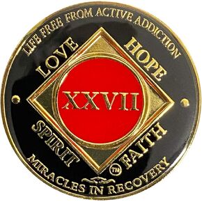 NA 27 Year Gold Color Plated-Medallion, Recovery Chip, Narcotics Anonymous Coin