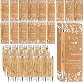 ReliThick 50 Sets Employee Appreciation Gift Inspirational Bamboo Ballpoint Pen Bulk with Thank You Greeting Card Social Worker Gifts Graduation Party Favor for Coworker Volunteer Team Nurse Teacher