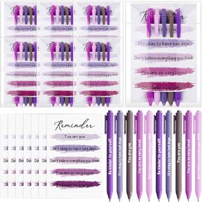 6 Sets Motivational Pen Set Includes 30 Pcs Mental Health Inspirational Quotes Ballpoint Pens 6 Pcs Little Reminders Cards 6 Pcs Self Adhesive Bags Self Care Encourage Cheer up Gifts(Purple)