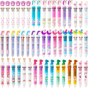 50 Pcs Multicolor Pens Retractable 10 in 1 Shuttle Ballpoint 10 Multicolor Unicorn 0.5 mm Dinosaur Cat Paw Rabbit Flamingo Shaped Cartoon Pen for Office School Supplies