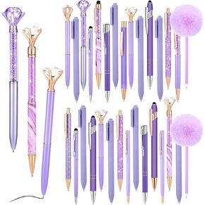 30 Pcs Purple Pens Crystal Diamond Ballpoint Pens Set Purple Gifts for Women Bling Crystal Diamond Retractable Pen with Black Ink Bulk for Journaling Glitter Pen Office Desk Supplies