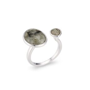 Double Stone Labradorite Open Circle Gemstone Silver Plated Ring