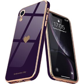 Teageo Compatible with iPhone Xr Case for Women Girl Cute Love-Heart Luxury Bling Plating Soft Back Cover Raised Full Camera Protection Bumper Silicone Shockproof Phone Case for iPhone Xr, Black