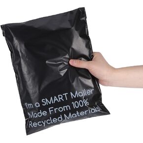 SMART 10x13 Recycled Poly Mailers - 300 Pack of Black Eco-Friendly Packaging Mailing Bags | Recyclable & Sustainable, Cute & Stylish Small Business Supplies | 2.5 Mil Thick - 300 Pack