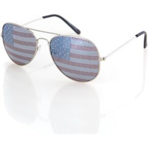 Aviator USA America American Flag Sunglasses - Great Accesory for 4th of July (Silver, Multi)
