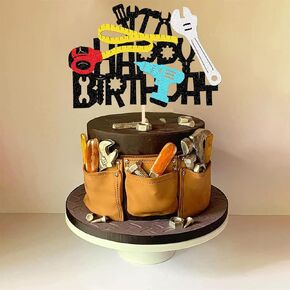 Tools Cake Topper with Wrench Hammer Mechanic Drill Plier Handsaw Tape Measure Screwdrivers Toolbox Theme for Constructions Birthday Party Supplies Decoration Handyman Boys Men