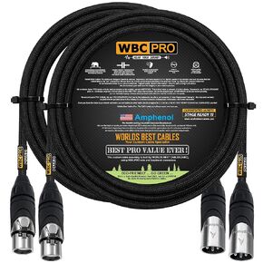 2 Units - 10 Foot - WBC-PRO-Quad Ultra-Silent Ultra-Flexible Balanced Star-Quad Cable with Amphenol Male & Female XLR Plugs & Black Tweed Jacket