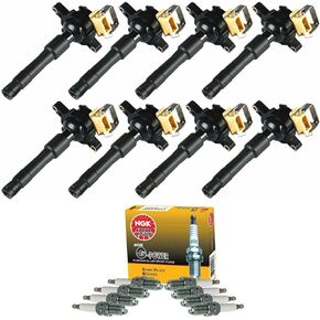 MCK 8x Heavy Duty Ignition Coil And Platinum Spark Plug Compatible With BMW 540i 740i 740iL 840Ci M5 X5 Z8 Range Rover 4.4 5.0 4.6 V8 UF300 UF-300 UF354 UF-354 5C1696 5C1050 1748017 7092 BKR6EGP