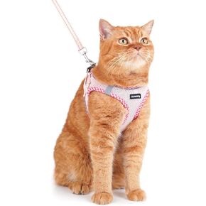 Rttochfy Cat Harness and Leash Set, Escape Proof Kitten Harness, Soft and Breathable Vest with Reflective Strip, Easy to Wear for Cats Walking and Traveling (Pink, S)