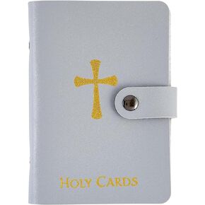 Needzo Gray Faux Leather Holy Card Holder, Religious Prayer Organizer, 20 Plastic Sleeves, Holds 40 Cards, 5.25 by 3.5 Inches