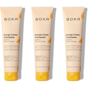 Boka Fluoride Free Toothpaste- Nano Hydroxyapatite, Remineralizing, Sensitive Teeth, Whitening- Dentist Recommended for Adult, Kids Oral Care- Orange Cream Flavor, 4oz 3Pk