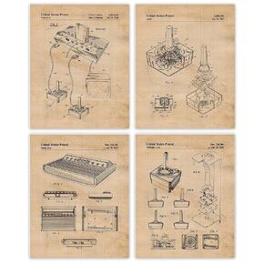 Vintage Video Games Patent Prints, 4 (8x10) Unframed Photos, Wall Art Decor Gifts Under 20 for Home Atari Office Man Cave College Student Teacher Software Engineer Comic-Con Gamers Online Gaming Fans
