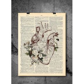 Anatomical Heart - Anatomical Heart Vintage Anatomy Art - Authentic Upcycled Dictionary Art Print - Home or Office Decor (D32)