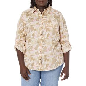 Foxcroft Women's Zoey Long Sleeve with Roll Tab Cozy Camo Blouse
