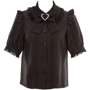 Women Lolita Blouse Teen Lace Short Puff Sleeve Shirt Peter Pan Collar Gothic Kawaii Vintage Ruffle Top with Bow