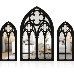 FR 3Pcs Wall Arch Mirrors Set Gothic Wall Mirror Decor Cathedral Arched Mirror Decor Decorative Arched Wall Mirror for Living Room Bedroom Entryway Bathroom Vanity ZHAZHAMO(C type (1 big flower)) in Kuwait