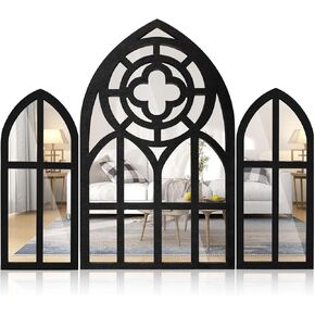 FR 3Pcs Wall Arch Mirrors Set Gothic Wall Mirror Decor Cathedral Arched Mirror Decor Decorative Arched Wall Mirror for Living Room Bedroom Entryway Bathroom Vanity ZHAZHAMO(C type (1 big flower))