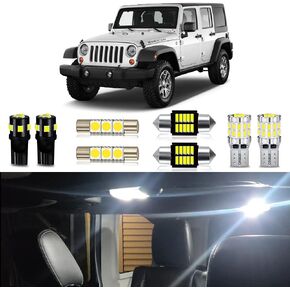White LED Bulbs Package Kit Compatible with 2007 2008 2009 2010 2011 2012 2013 2014 2015 2016 2017 Jeep Wrangler JK 2-Door Interior Light + License Plate Light and Install Tool, 7 Piece