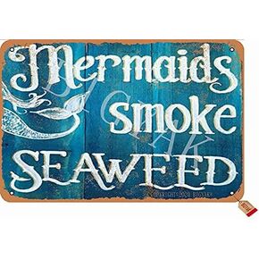 Vintage Mermaid Metal Sign Home Decor Plaque Mermaids Smoke Seaweed Posters For Club Room Bathroom Garage Wall Decor 8x12 Inches