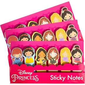 Needzo Princess Sticky Notes Set Girl Back to School Supplies 2024, Book Note Tabs for Reading and Studying, Themed Party Favors for Girls, Set of 3