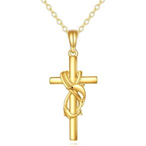 14k Real Gold Cross Jewelry Gifts for Mother Daughter Grandma Sister Cross Pendant Necklace for Women Girls