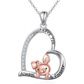 Highland Cow/Axolotl/Pig/French Bulldog Gifts 925 Sterling Silver Axolotl/Pig Pendant Necklace Heart Axolotl/Pig/Highland Cow Jewelry for Women Teen Girls Daughter in Saudi Arabia