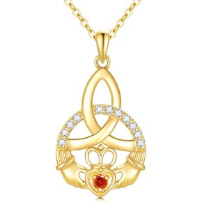 14K Solid Gold Claddagh Necklace for Women,Real Gold Celtic Knot Pendant Necklace Irish Jewelry Gifts for Her Wife Mom Birthday Christma,16"+1"+1"