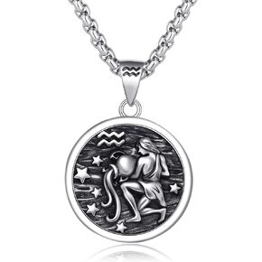 Unisex Zodiac Sign Necklace 925 Sterling Silver Constellation Pendant Necklaces,Horoscope Zodiac Jewelry Birthday Gift for Women Men