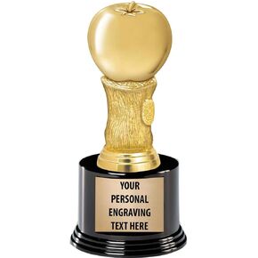 Crown Awards Apple Trophies with Custom Engraving, 7.25" Personalized Gold Teachers Apple Education Trophy On Deluxe Round Base Prime