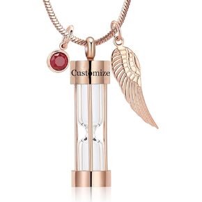 Cylinder Urn Necklace for Ashes with Angel Wing Stainless Steel Cremation Jewelry for Ashes Urn Pendant Necklaces for Women Men