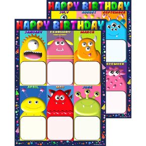 3D Learning LLF Silly Monsters Birthday Charts- Laminated 14x19.5 - Classroom Posters and Decorations, Back to School Supplies, Teachers’ Posters for Preschool, Kindergarten, Elementary Classes