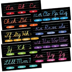 Quarterhouse Cursive Alphabet Line for Classroom Wall - Spanish (Multicolor) Poster Set, Spanish Classroom Learning Materials for K-12 Students and Teachers, Set of 9, 12 x 18 Inches, Extra Durable