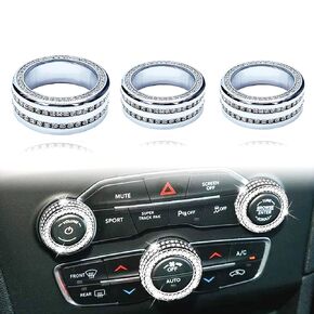 Sparkly Bling AC Air Conditioner Volume Tune Knob Button Cover Compatible with Dodge Challenger Charger Chrysler 200 300 300s 2015 2016 2017 2018 2019 2020／2016 Jeep Cherokee Limited