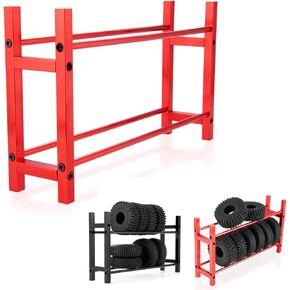 RCHUBAM Aluminum Alloy Tires Rack Wheels Tyre Storage Shelf for 1/18 TRX4M Bronco Defender 1/24 Axial SCX24 RC Car (Red)