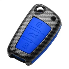 TANGSEN Flip Key Fob Case Compatible with AUDI A1 A3 A4 A5 A6 A8 Q3 Q5 Q7 R8 RS4 S3 S4 S5 S6 S8 TT 3 4 Button Keyless Entry Personalized Double Protective Cover ABS Plastic Carbon Fiber Black Silicone