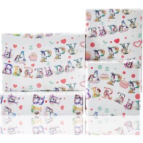 Vnaaem Unicorn Wrapping Paper - Unicorn Alphabet Happy Birthday - 6 Pc Girl Birthday Gift Wrap for Girls Kids Baby Shower Party 19.6 X27.8Inch