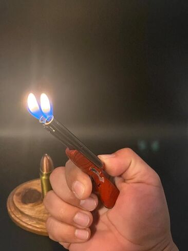 Wood Grain Double Tube Butane Lighter Refillable Adjustable Soft Flame,Cool Men Gift(No Gas) in Saudi Arabia