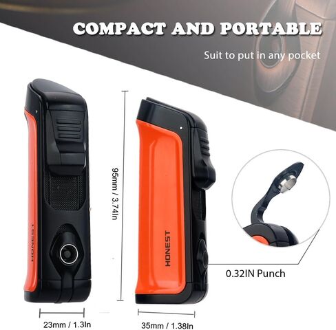HONEST Triple Jet Torch Lighter Built-in Punch Visible Gas Window Refillable Gas Adjustable Flame Intensity Pocket Lighter Gift for Men BBQ Kitchen Fireplace Candle (Brown Wrap) in Saudi Arabia