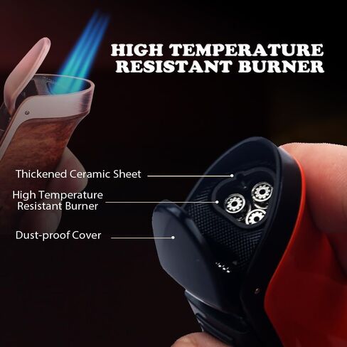 HONEST Triple Jet Torch Lighter Built-in Punch Visible Gas Window Refillable Gas Adjustable Flame Intensity Pocket Lighter Gift for Men BBQ Kitchen Fireplace Candle (Brown Wrap) in Saudi Arabia