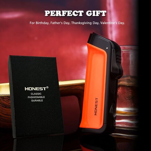 HONEST Triple Jet Torch Lighter Built-in Punch Visible Gas Window Refillable Gas Adjustable Flame Intensity Pocket Lighter Gift for Men BBQ Kitchen Fireplace Candle (Brown Wrap) in Saudi Arabia
